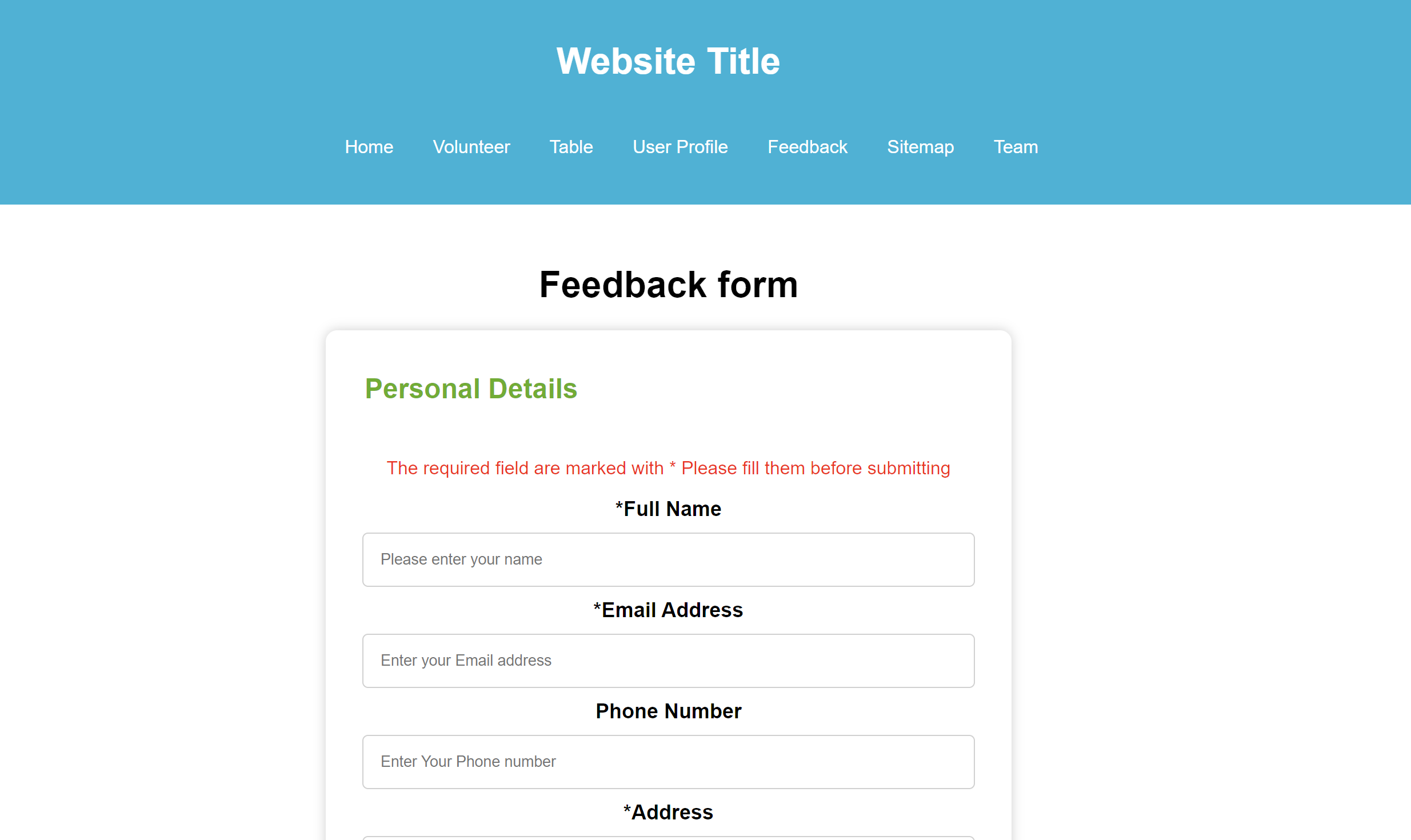 feedback page snapshot