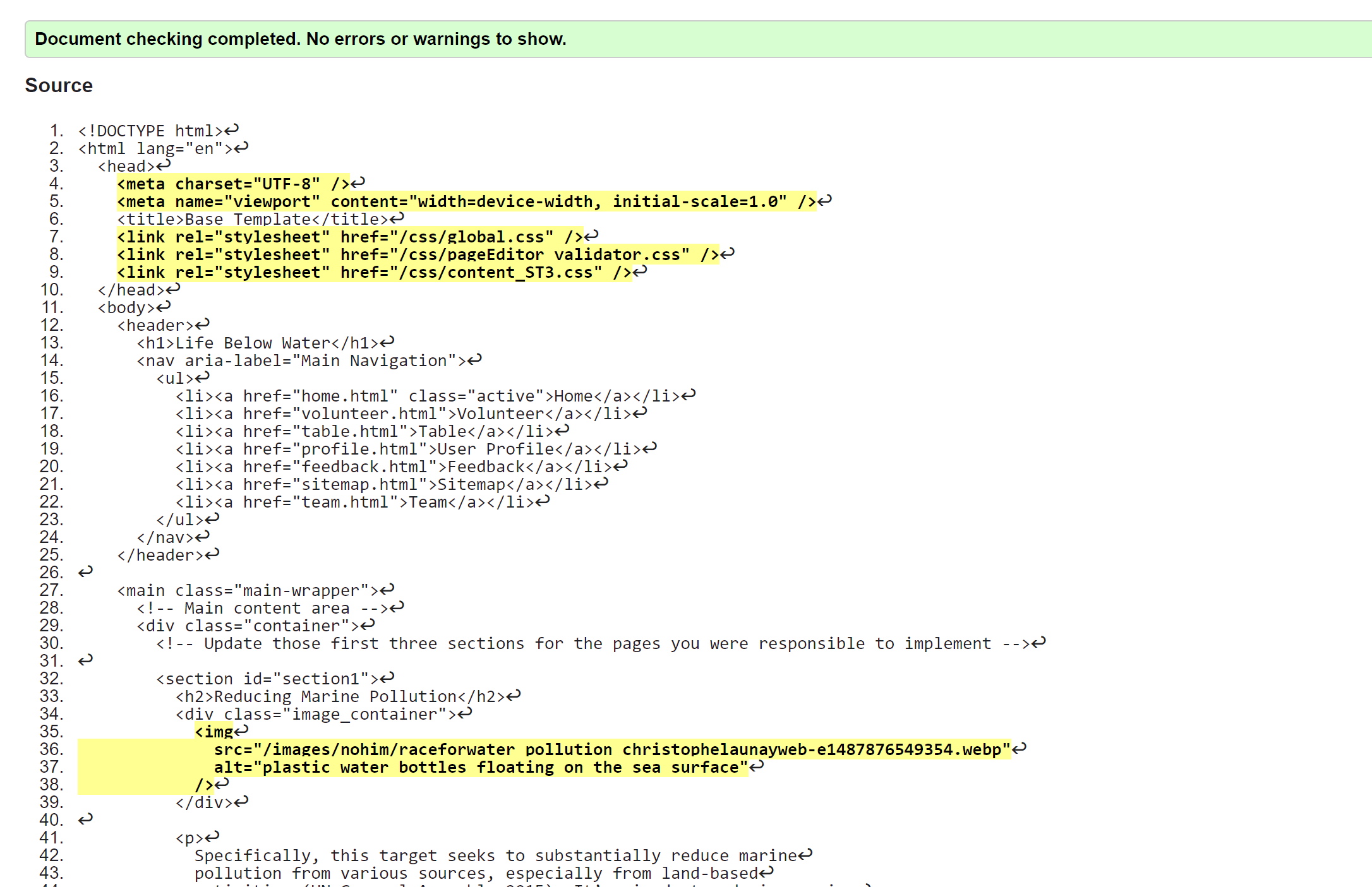 content validation snapshot