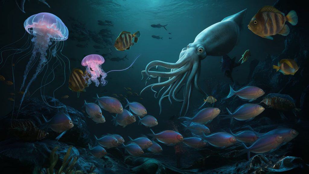 Deep sea bioluminescent creatures