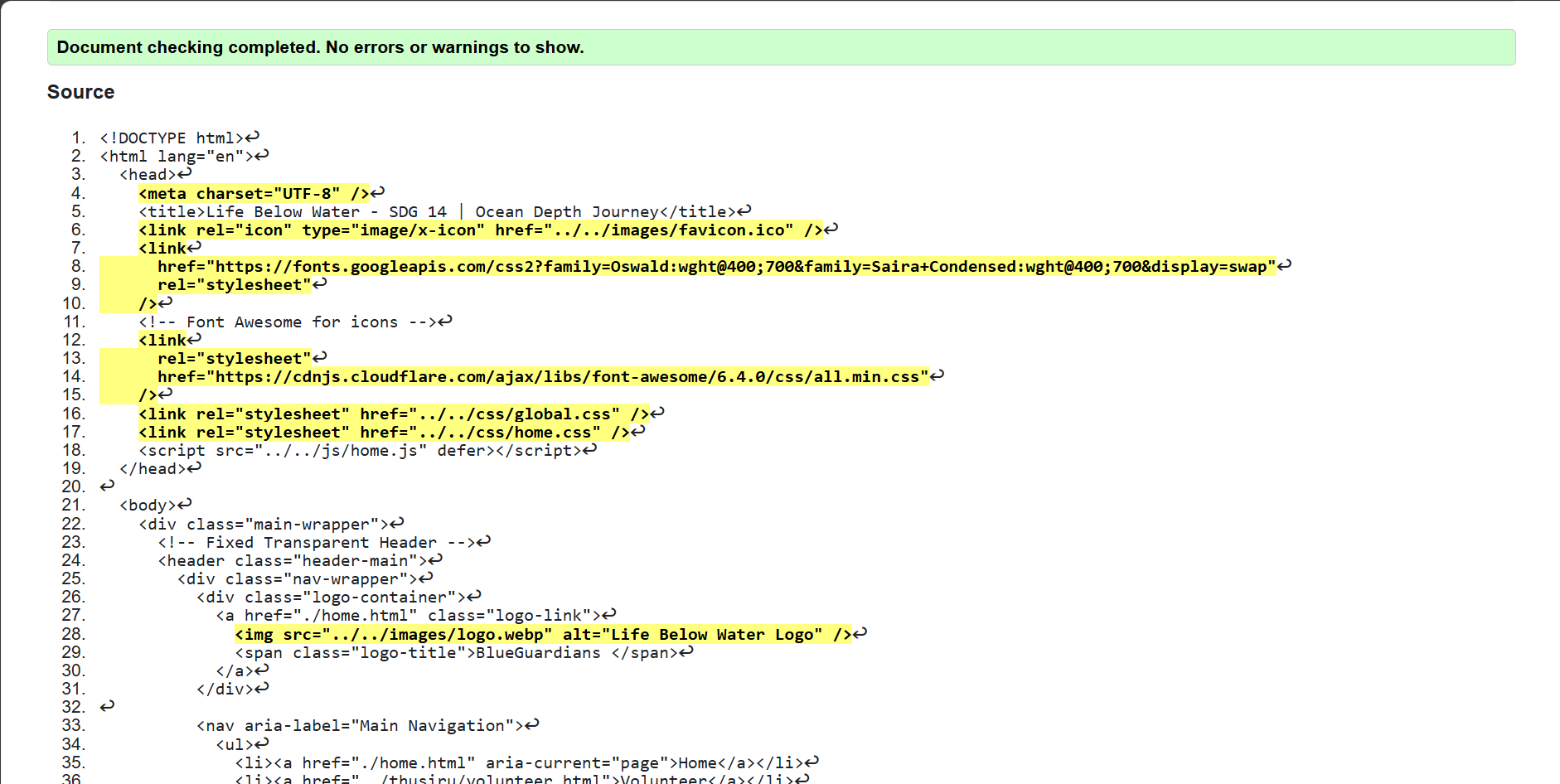 Home page validation screenshot
