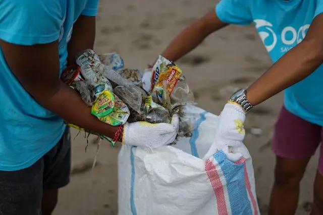 Volunteers participating in a beach cleanup