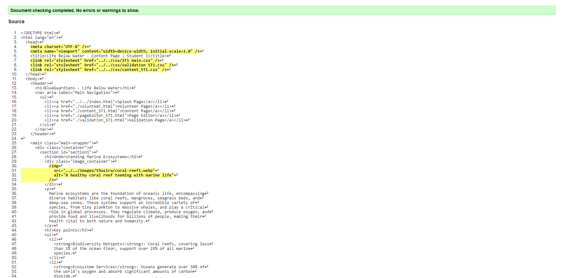 Content page validation snapshot
